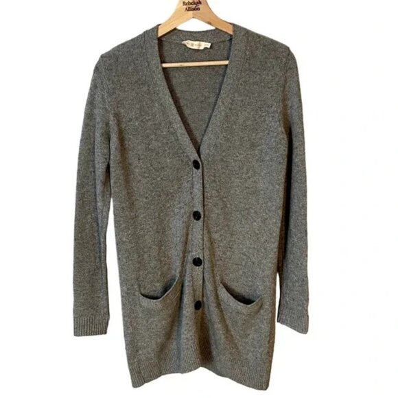 Tory Burch Wool & Cashmere Blend V-Neck Cardigan Sweater in Gray Size XXS - Picture 1 of 13